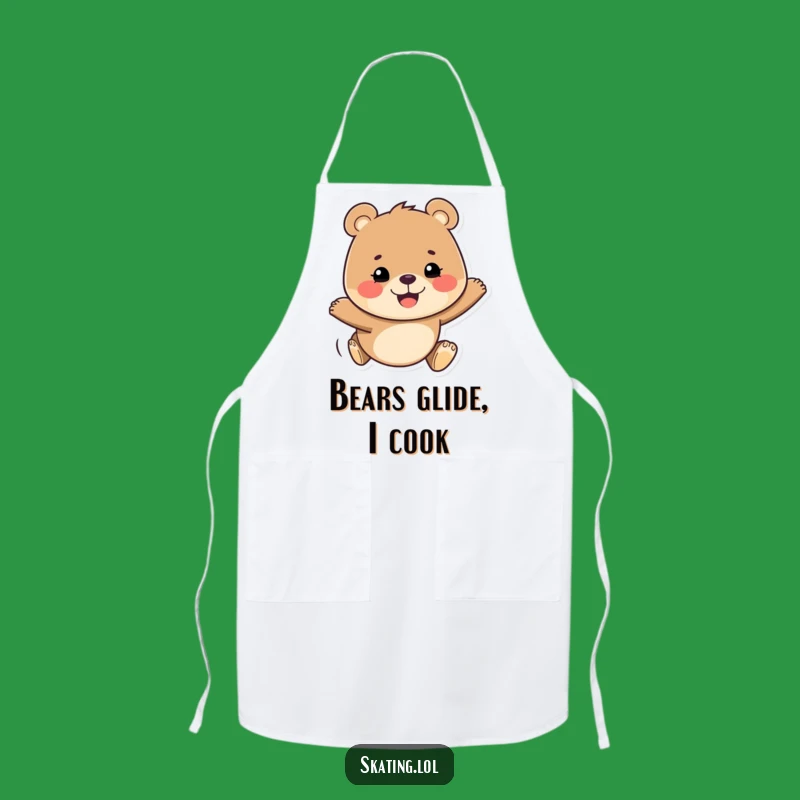 Funny Bear Gliding Apron: Determined Grin, Cheerful Kitchen Fun for Cooks