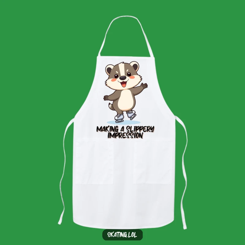 Funny Ice Skating Badger Apron - Comedic Kitchen Wear & Gift
