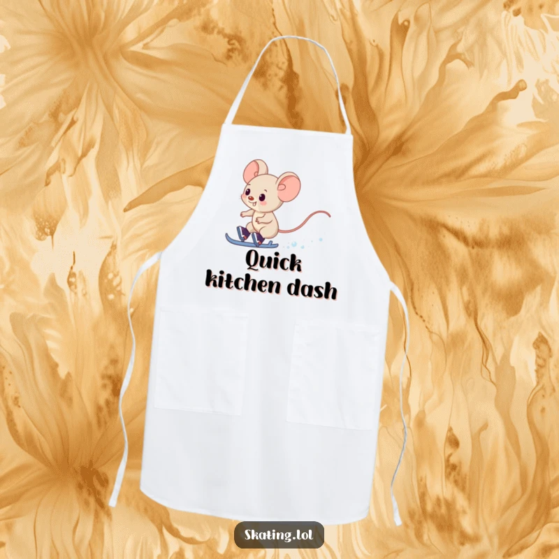 Funny Mouse Apron: A giggling mouse character zips past on skates, perfect for kitchen speed.