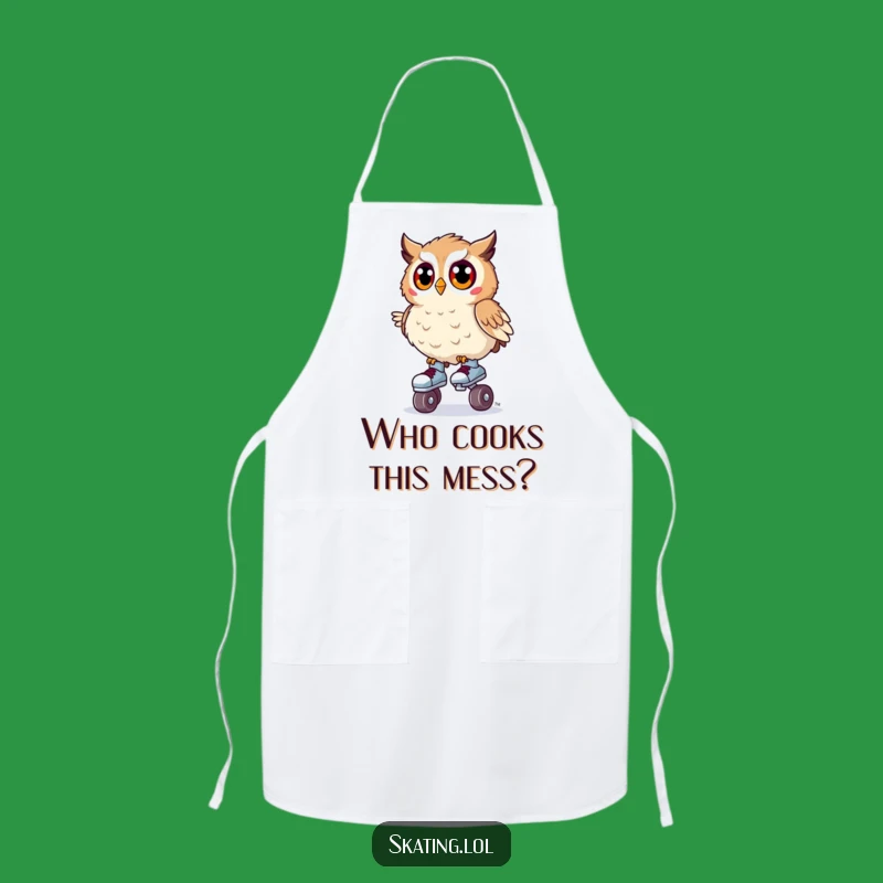 Funny Owl Roller Skates Apron: Surprised Wobble, Kitchen Fun for Chefs