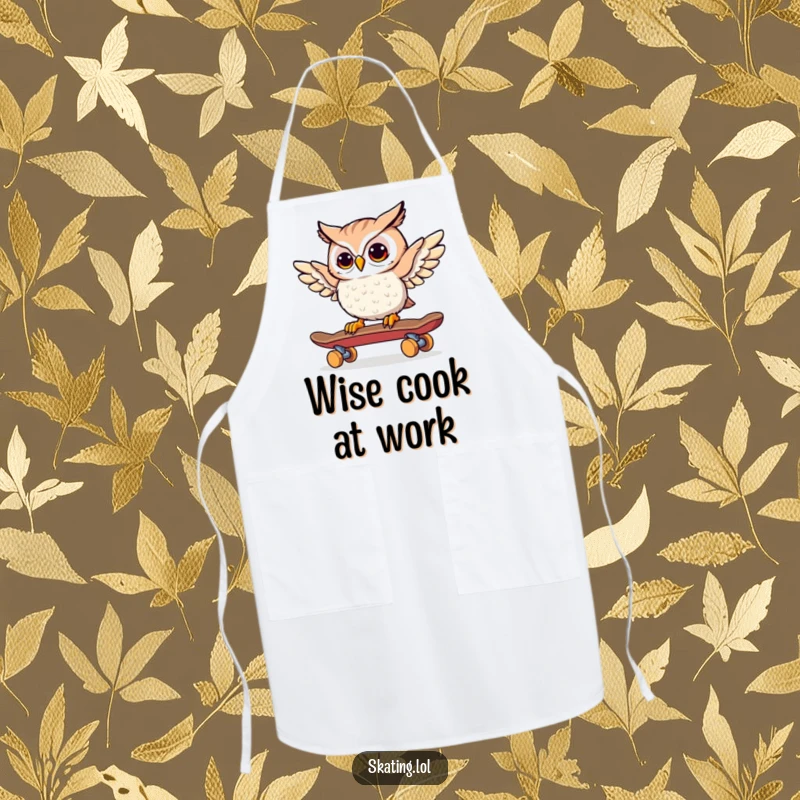 Funny Owl Skateboarder Apron: A curious owl steers a skateboard with its wings, ready for kitchen fun.