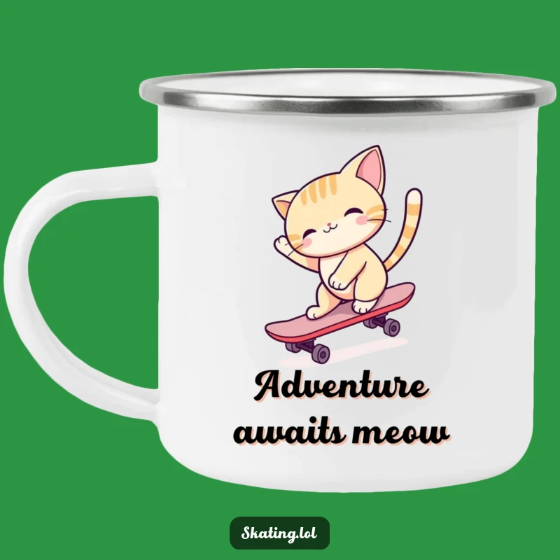 Funny Cat Skateboard Camping Mug: Trailside Adventures with Feline Fun, Gift