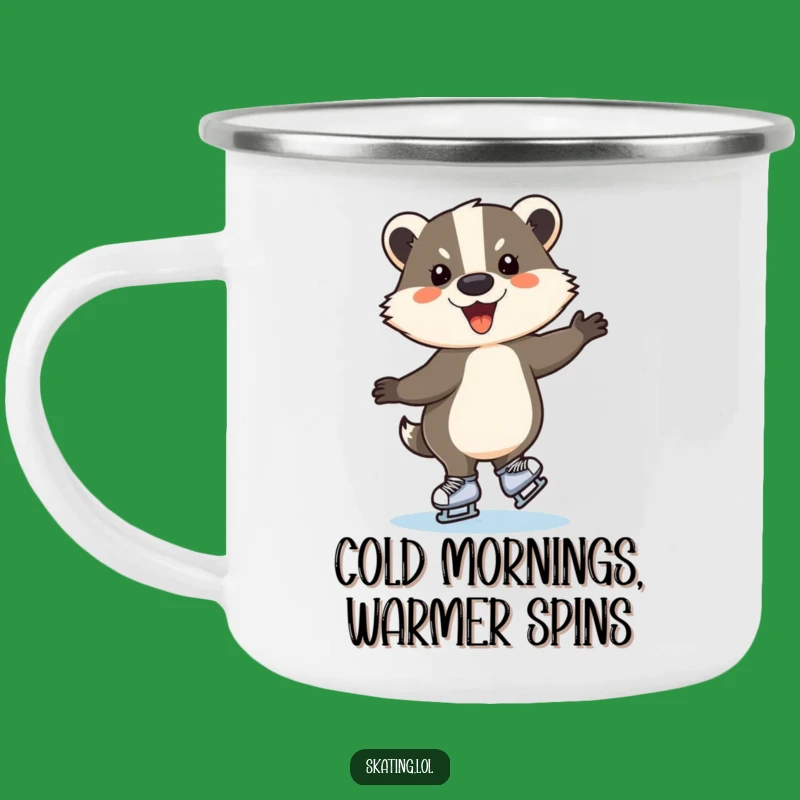Funny Ice Skating Badger Camping Mug - Durable & Humorous Outdoor Gift