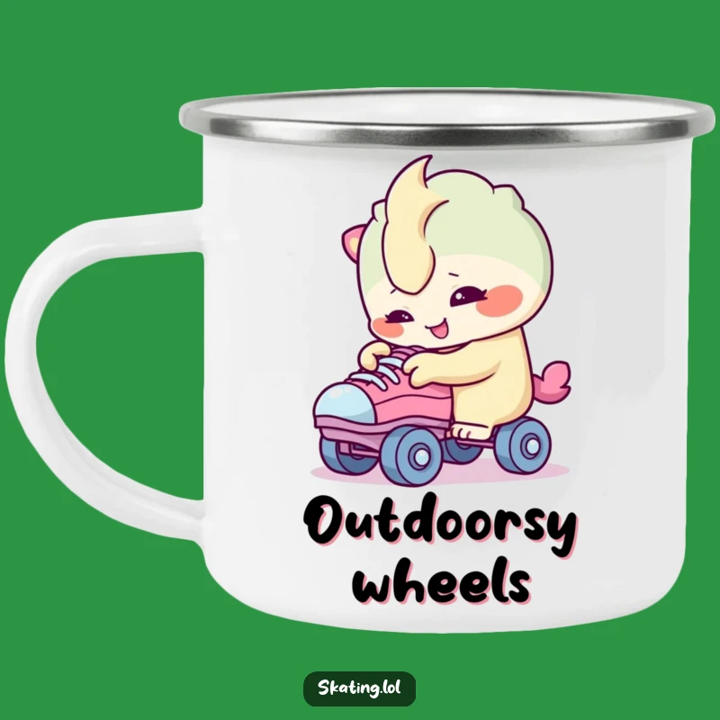 Funny Curious Skater Camping Mug: Creature's Wheel Detail - Great Funny Gift!