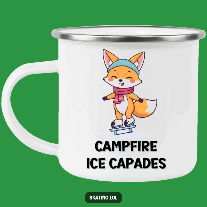 Funny Ice Skating Fox Camping Mug: Happy Winter Adventures, Gift