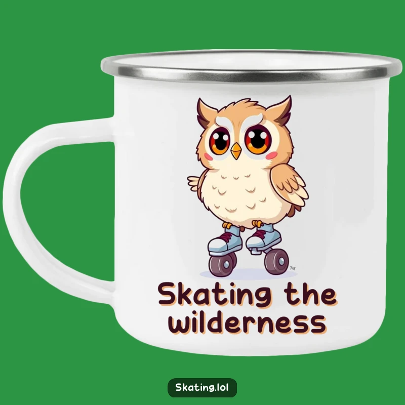 Funny Owl Roller Skates Camping Mug: Surprised Wobble, Outdoor Humor Gift