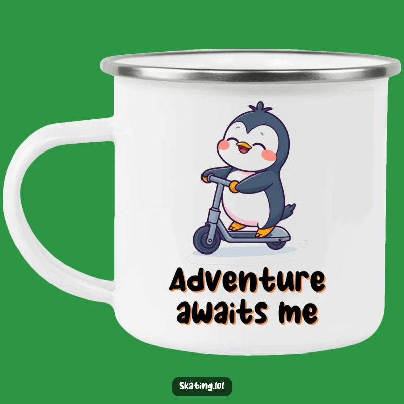 Funny Penguin Kick Scooter Camping Mug: Adventure Fuel for Happy Campers Gift