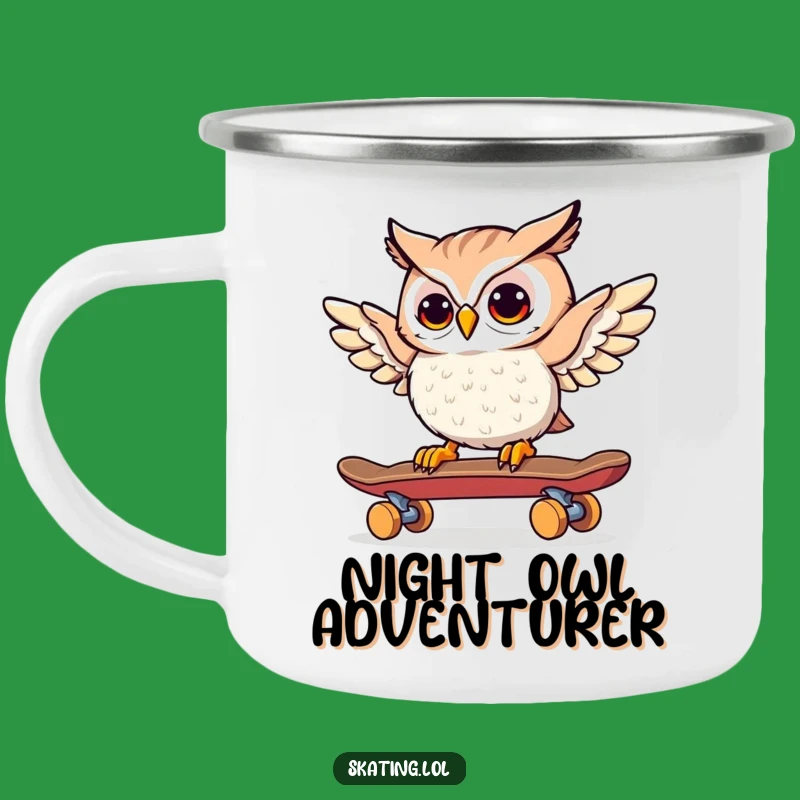 Funny Owl Skateboarder Camping Mug: Sip Your Brews with Wisdom and Whimsy Outdoors!
