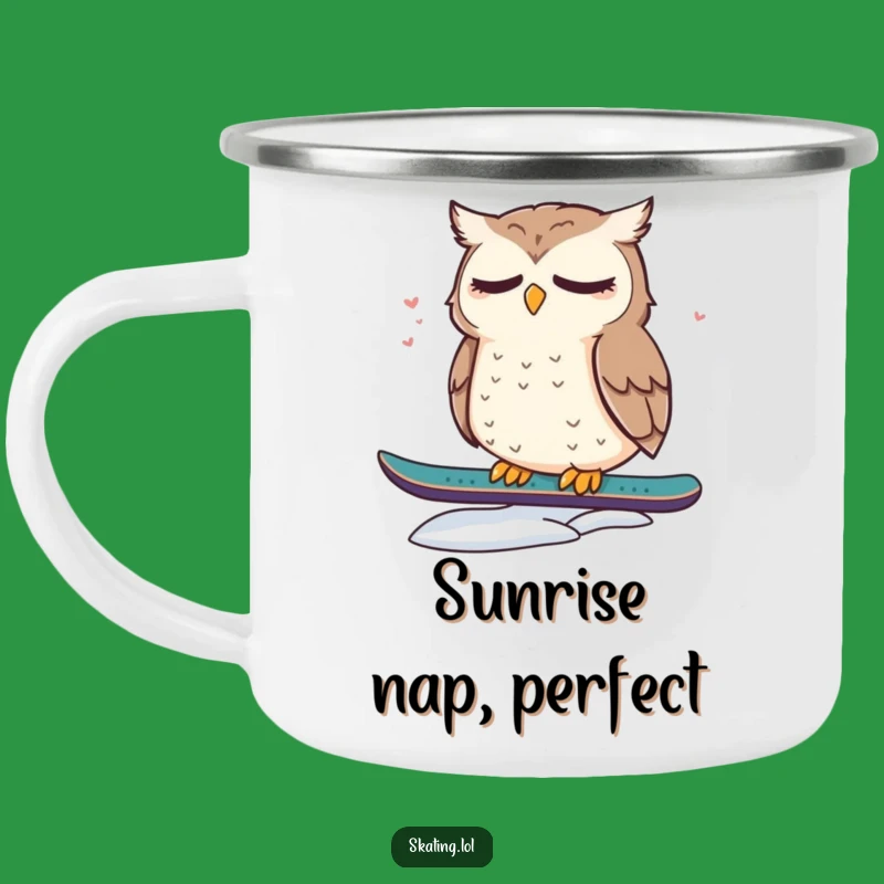 Funny Owl Camping Mug: Sleepy Snowboarder's Cozy Outdoors