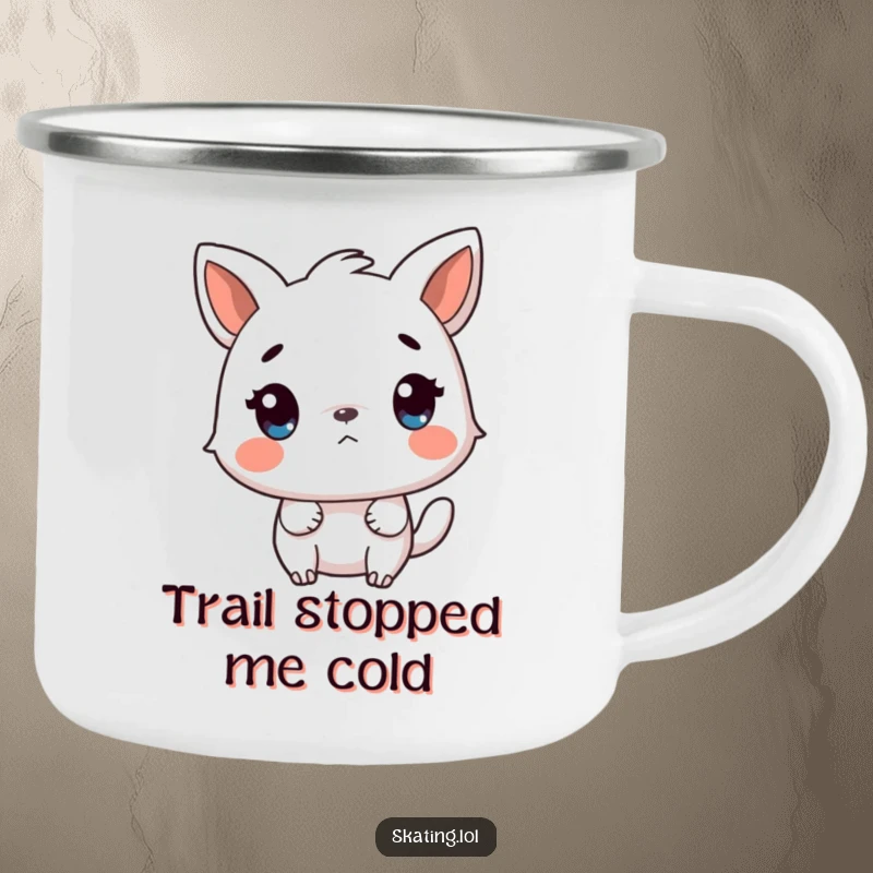 Funny camping mug featuring a startled animal character reacting to a sudden stop, perfect for outdoor humor and surprise enthusiasts.