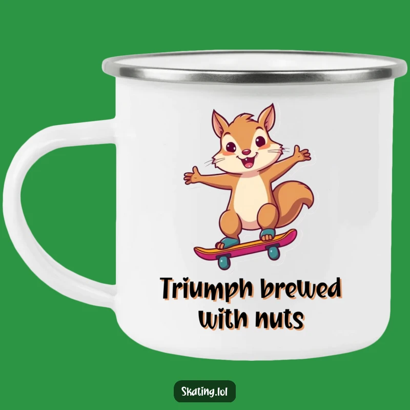 Funny Squirrel Skate Camping Mug: Adventure with this Hilarious, Confident Enamel Mug