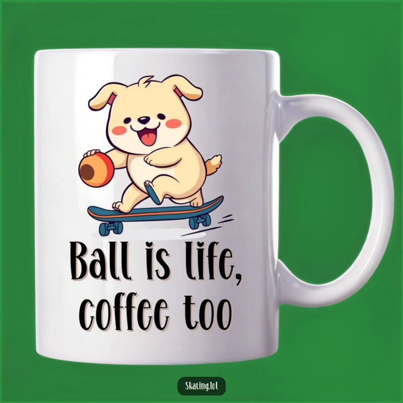 Funny Dog Skateboarder Mug: Energetic Pup Chasing Fun, Perfect Gift