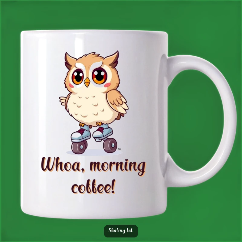 Funny Owl Roller Skates Mug: Surprised Wobble, Hilarious Gift for Clumsy Fun