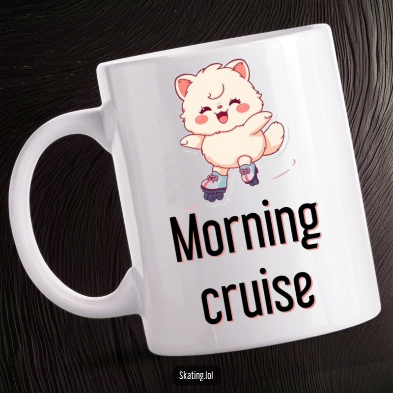 Funny Roller Skating Animal Mug featuring a grinning fluffy character effortlessly gliding on roller skates, embodying fun and freedom.