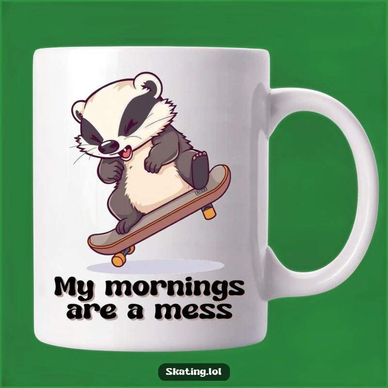 Funny Skateboard Badger Mug: Hilarious Clumsy Animal Art Perfect for Skater Gifts