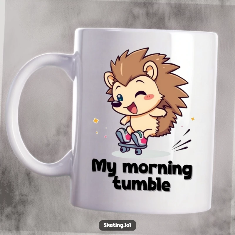 Funny Hedgehog Skating Mug: A clumsy hedgehog character rolls on skates, creating a flurry of giggles.