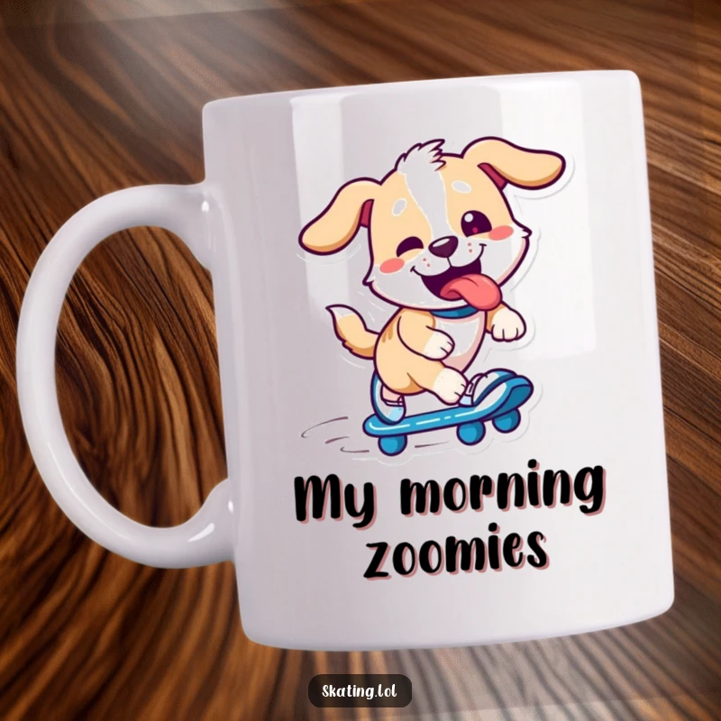 Funny dog character on skates, tongue out, big smile, speeding with pure joy, perfect funny gift for skaters and dog lovers.