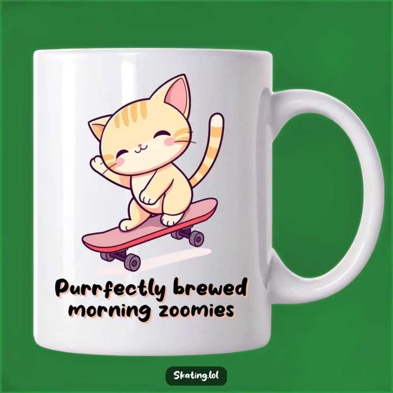 Funny Cat Skateboarder Mug: Graceful Feline Riding Fun, Perfect Gift