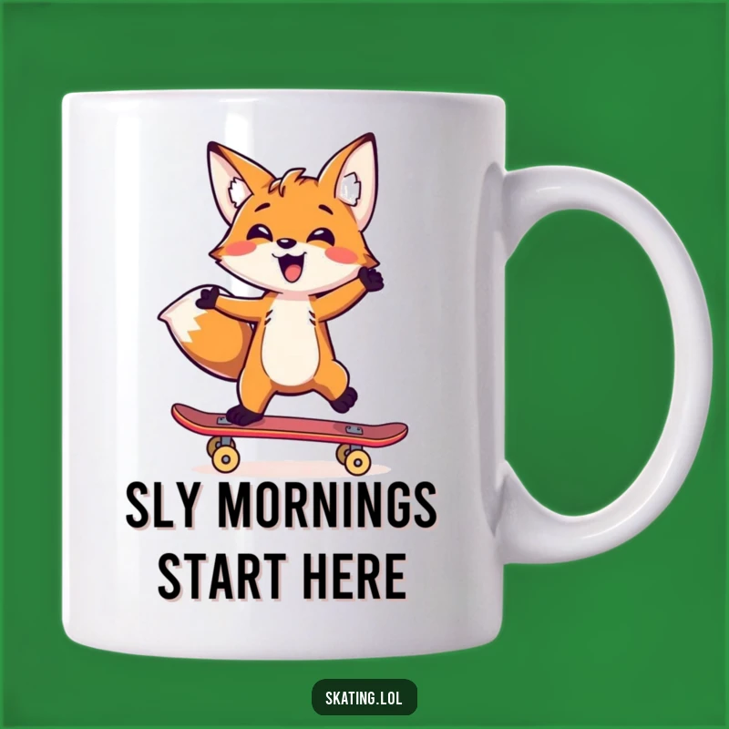Funny Fox Skater Mug: Balancing Act Humor, Perfect Funny Gift