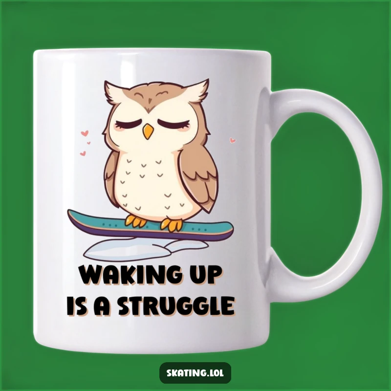 Funny Sleepy Owl Snowboard Mug: Dazed Cute Winter Gift