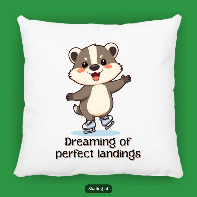 Funny Ice Skating Badger Pillow - Comedic Comfort & Home Decor Gift