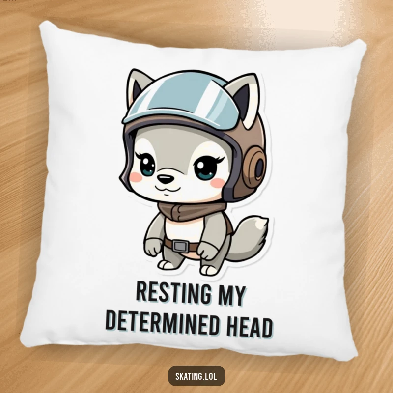 Funny pillow showcasing a determined animal character in a helmet, offering comfort and a humorous touch to any room.
