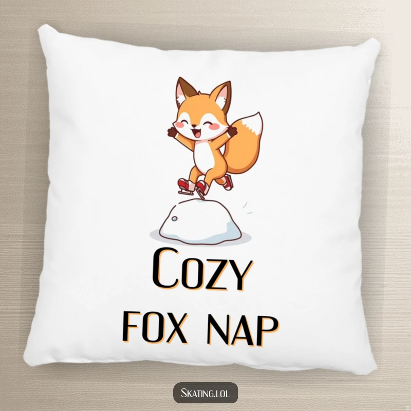 Funny Fox Pillow: A cheerful fox character leaps over an ice bump, adding playful winter cheer.