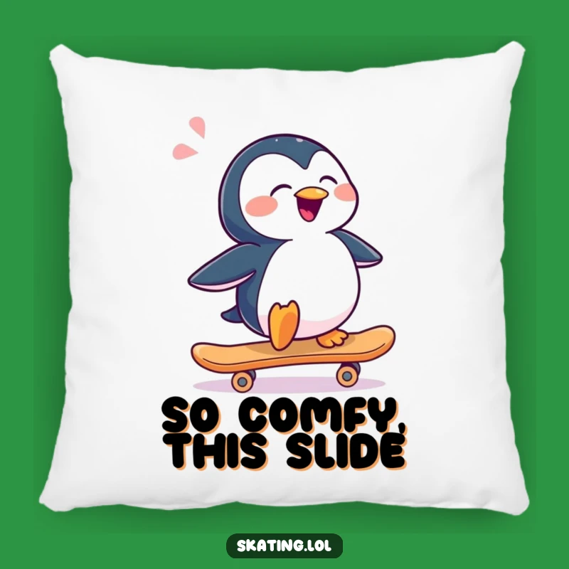 Funny Penguin Skateboard Pillow: Cozy Slide Comfort, Hilarious Gift