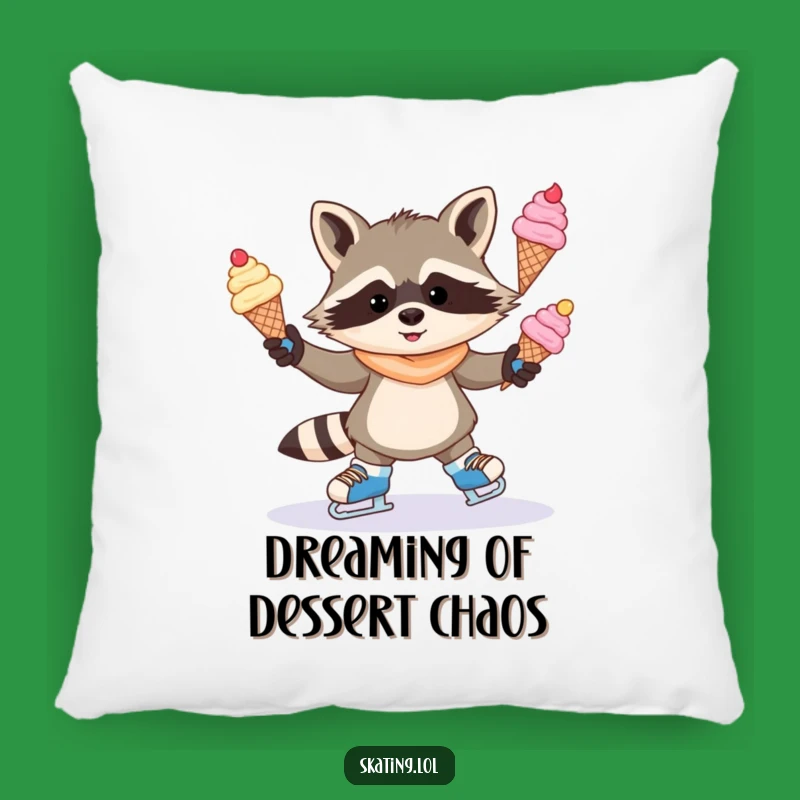 Funny Raccoon Pillow: Mischievous Skater Sweet Comfort