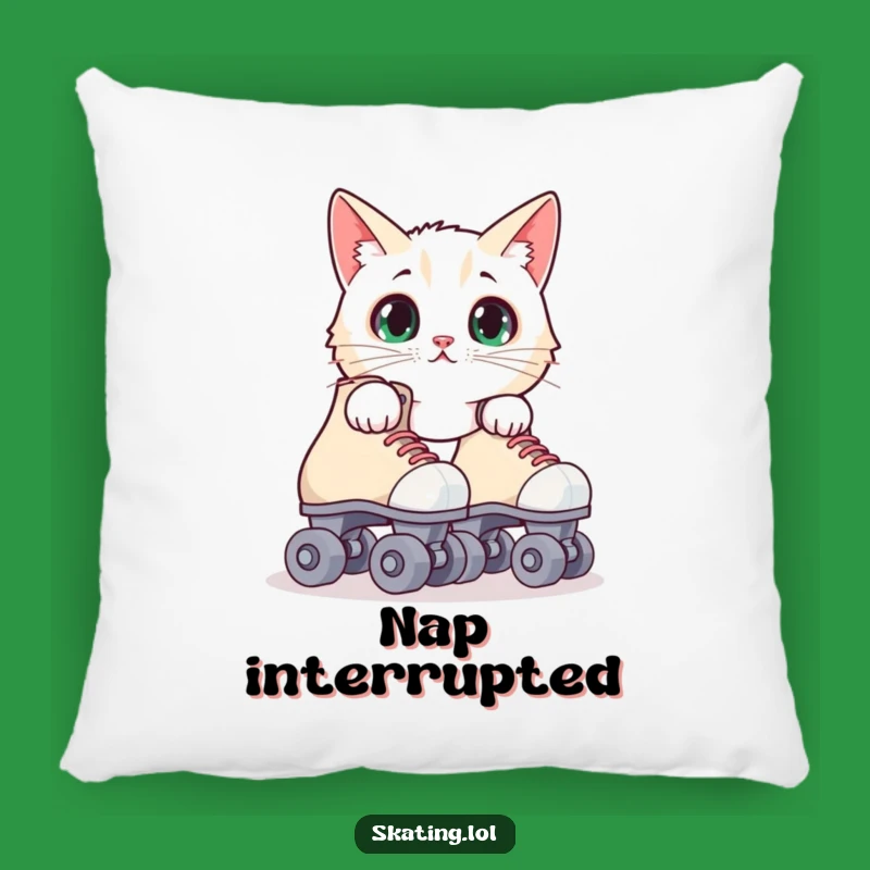 Funny Surprised Cat Roller Skates Pillow - Cozy Feline Reaction Cushion