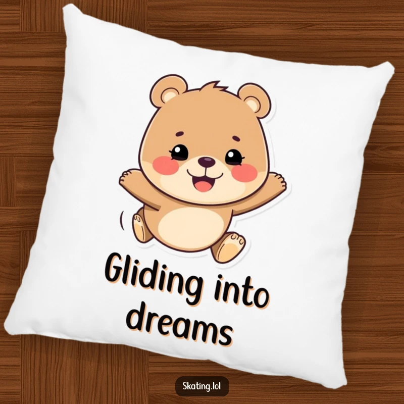 Funny pillow featuring a happy bear with a determined grin, gliding smoothly, offering comfort and a cheerful touch.