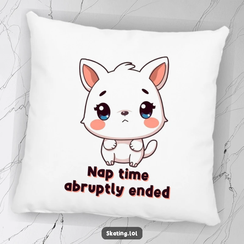 Funny pillow with a surprised animal character reacting to a sudden stop, adding a humorous and cozy touch to any room.