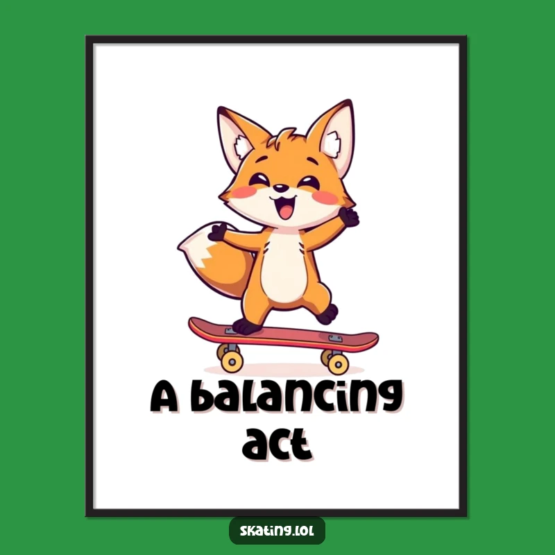 Funny Fox Skate Art: Instant Download Decor, Unique Funny Gift Idea