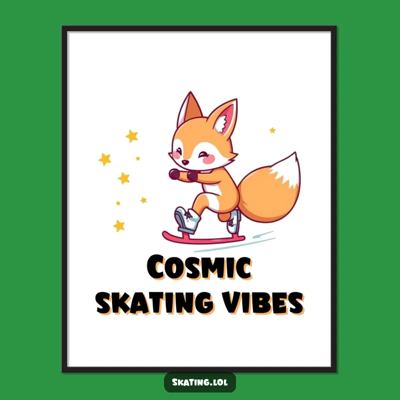Funny Fox Star Skates Digital Print: Magical Wall Art for Fox Fans