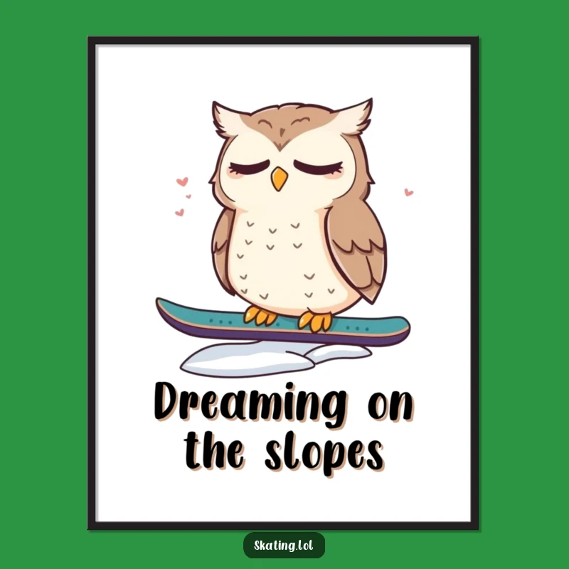 Funny Owl Snowboard Digital Art Print: Dazed Cute Winter Decor