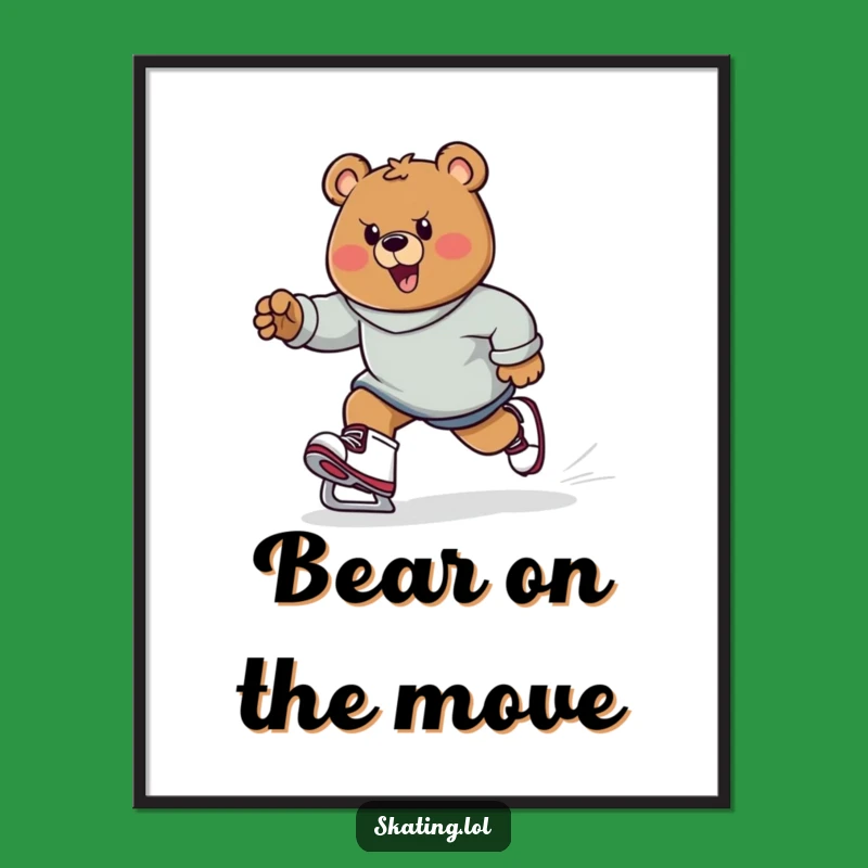Funny Bear Skater Digital Art: Instant Determination, Printable Funny Gift!