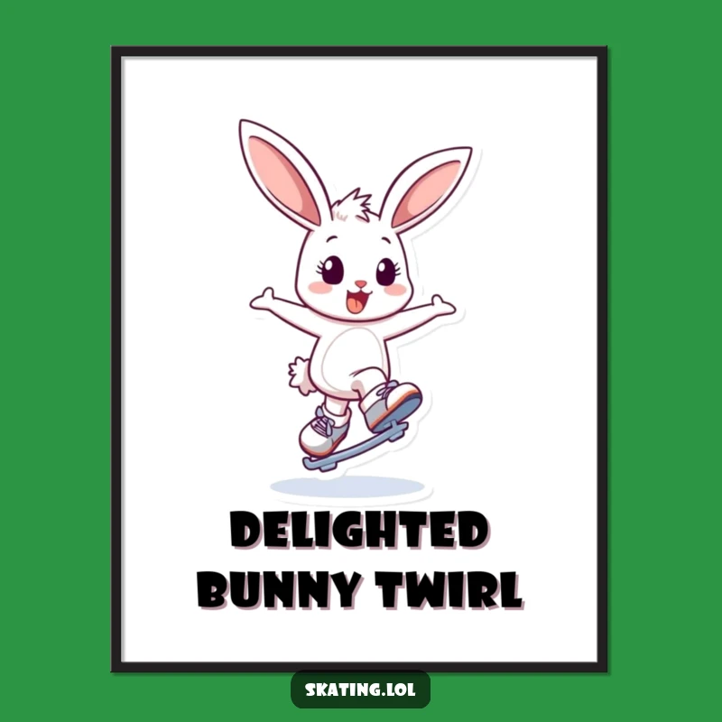 Funny Bunny Ice Skating Digital Art Print: Joyful Wall Decor for Enthusiastic Spaces