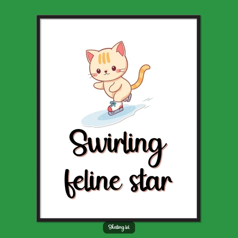 Funny Cat Ice Skating Digital Art Print: Adorable Wall Decor for Whimsical Spaces