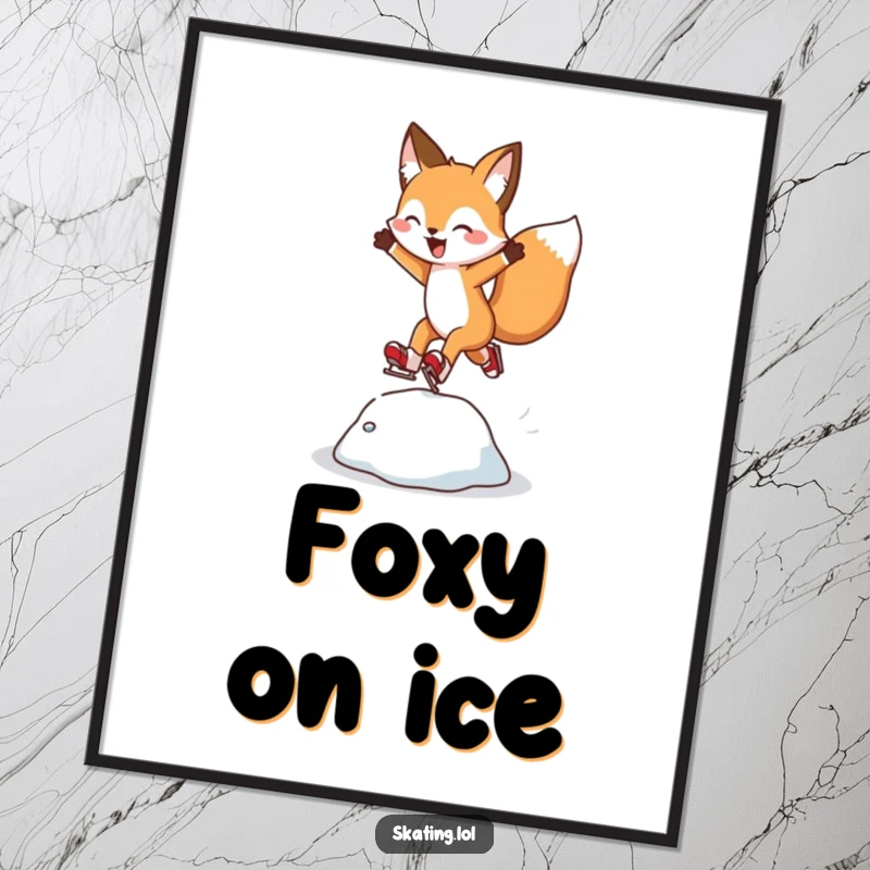 Funny Fox Digital Art Print: A cheerful fox character leaps over an ice bump, capturing the joy of skating.