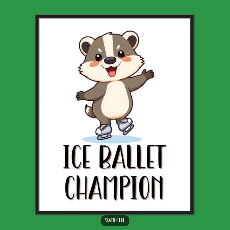 Funny Ice Skating Badger Digital Art - Instant Humorous Download & Gift