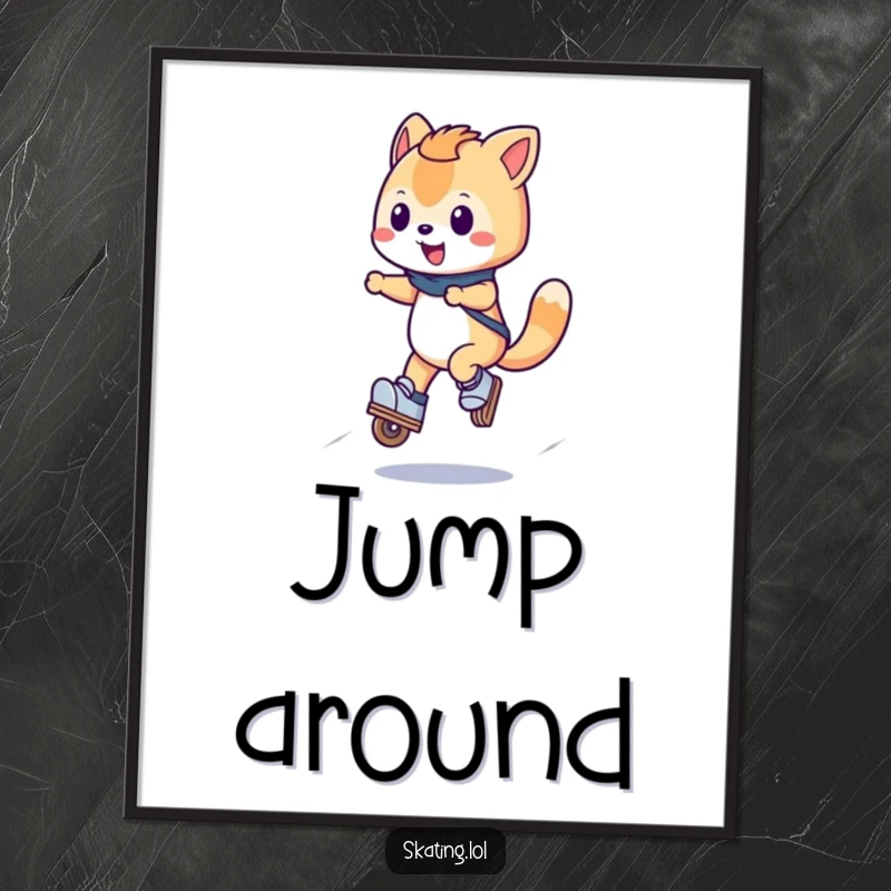 Funny Inline Skate Joy Digital Art Print of a happy wheeled character doing a small jump on inline skates, celebrating motion and happiness humorously.