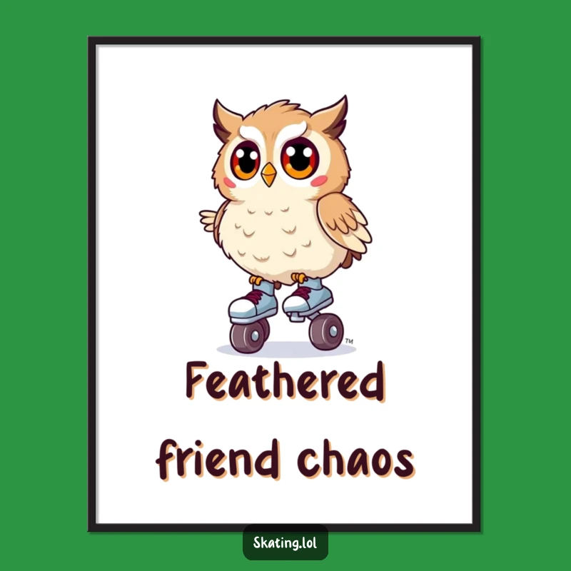 Funny Owl Roller Skates Digital Art: Surprised Wobble, Whimsical Decor