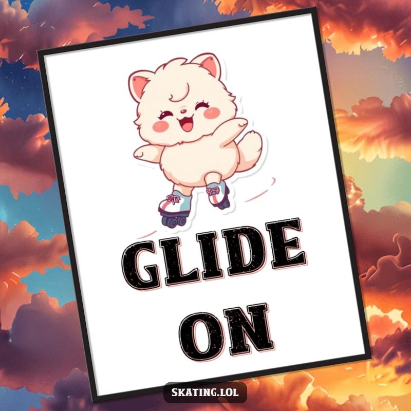 Funny Roller Skate Dreams Digital Art Print of a grinning fluffy character gliding on roller skates, celebrating movement and fun humorously.