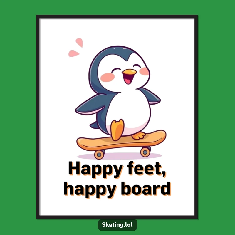 Funny Penguin Skateboard Digital Art: Joyful Slide Decor, Gift