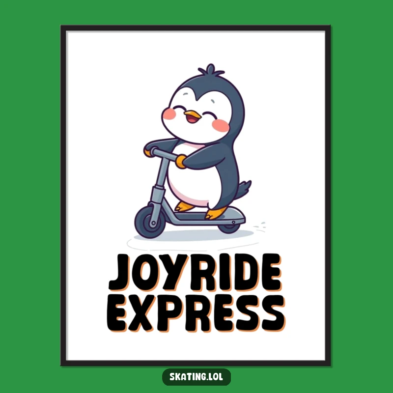 Funny Penguin Kick Scooter Digital Art: Instant Joyful Decor Gift for Walls