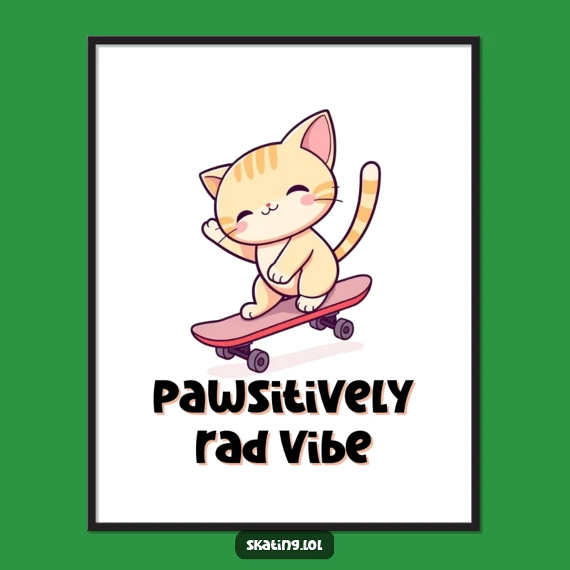 Funny Cat Skateboard Digital Art: Graceful Feline Fun for Your Walls, Gift