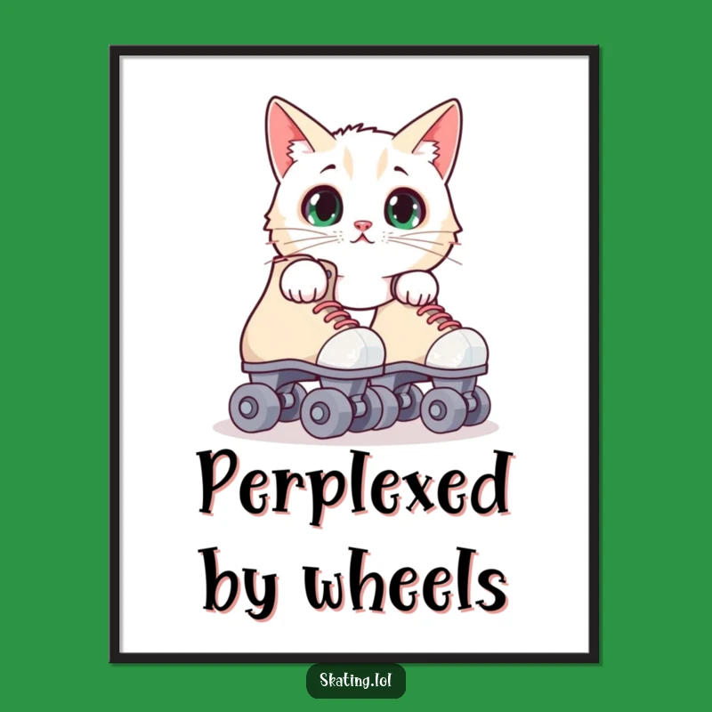 Funny Surprised Cat Roller Skates Digital Art - Printable Feline Reaction Decor