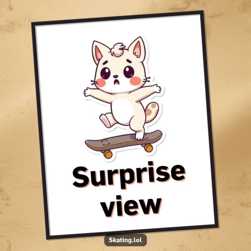 Funny Skateboard Spin Digital Art Print of a cute character doing a surprised spin on a skateboard, celebrating unexpected moments humorously.