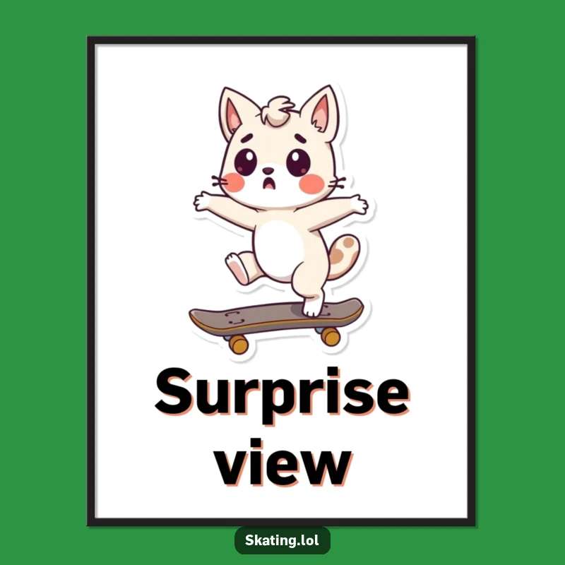 Funny Skateboard Spin Digital Art - Surprised Character Print, Unique Funny Gift