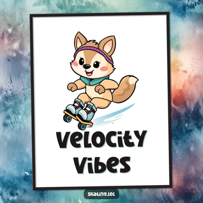Funny animal character dynamically zooming downhill on rollerblades with a grin, available as digital art for comedic decoration.